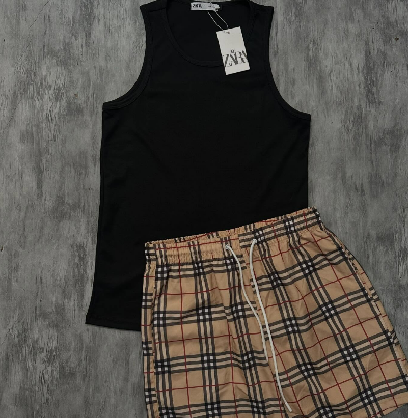 Conjunto Regata Preta + Short Xadrez