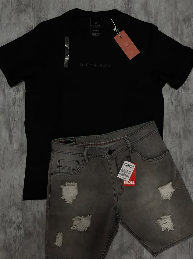 Conjunto Camiseta Preta + Bermuda Cinza